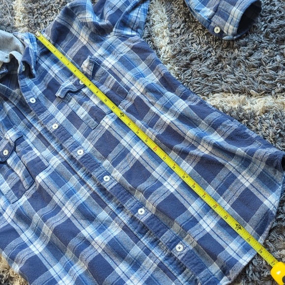 Forever 21 Blue and White Button Down Plaid Hooded Shirt Size Small - Picture 7 of 8